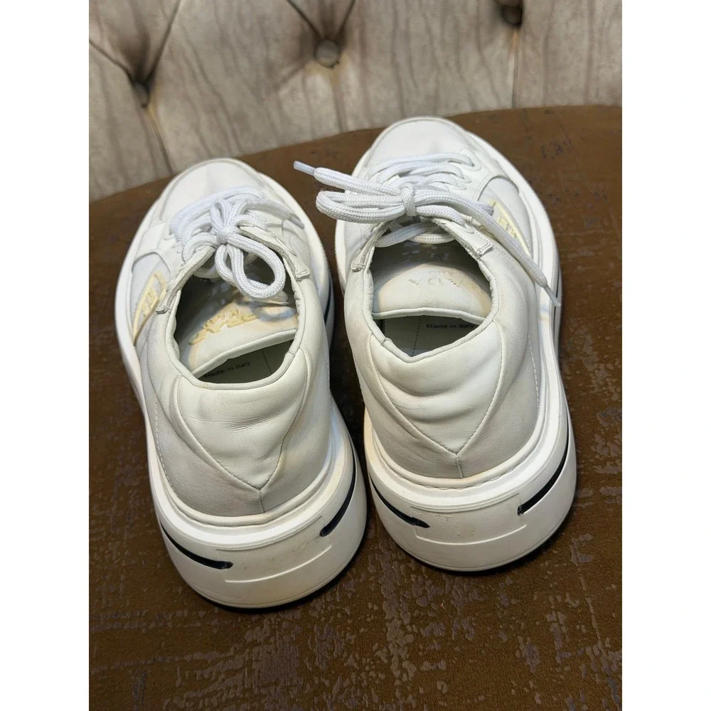 Prada Re-Nylon Platform Sneakers White Leather Low Top Trainers 2EG376 Mens 6